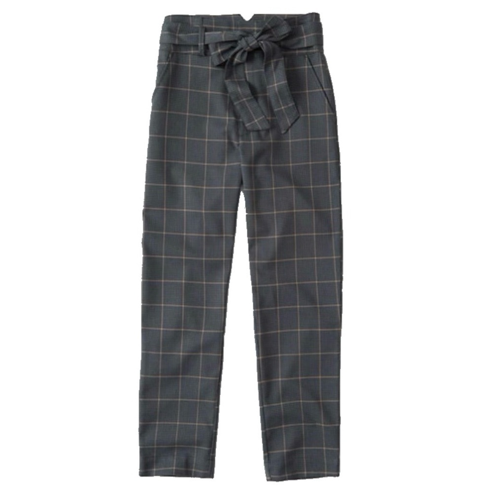 Abercrombie & Fitch Tie Waist Menswear Pant in Dark Grey Plaid